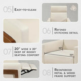 Lexicon Push Back Recliner Chair, Faux Leather Upholstered Reclining Chair with Footrest, Exposed Dark Brown Finish Wood Frame, Small Recliner for Small Space, Living Room, Bedroom, Light Beige