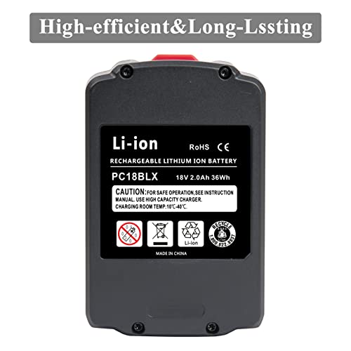 2Packs 18V Lithium Battery and PCXMVC Charger for Porter Cable 18V Battery,Cell9102 Replacement Porter Cable PC18BL PC18BLEX PC18B PC18B-2 18-Volt Cordless Tools Batteries CELL9102