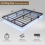 Muluflower Floating Bed Frame California King Size with Charging Station and LED Lights, Metal Platform Bed Frame, No Box Spring Needed, Easy Assembly, (California King) Muluflower