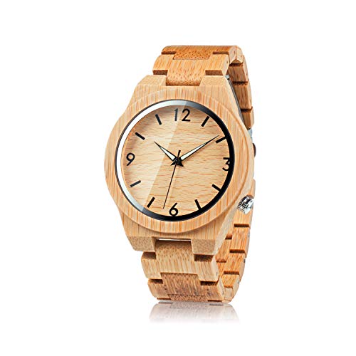 BOBO BIRD D27 Men's Bamboo Wooden Watch Numeral Scale Large Face Quartz Watch Lightweight Casual Sports Watches with Luminous Night Silver Pointer Gift Box BOBO BIRD