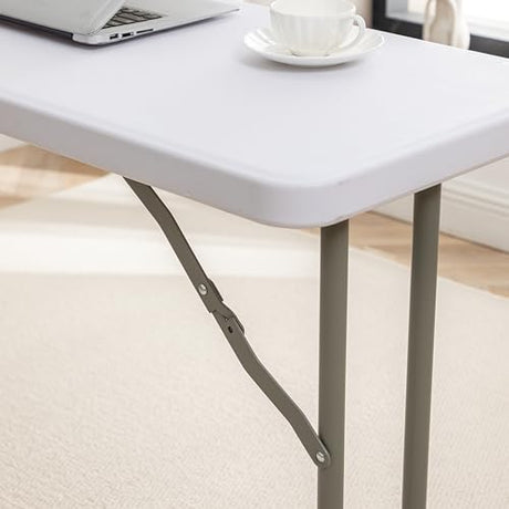 BTEXPERT Set of 2, 5-Foot - 60" Long White Plastic Folding Seminar Training Table Portable 18" Wide Narrow, 29" High, Events Indoor Outdoor Lightweight BTEXPERT