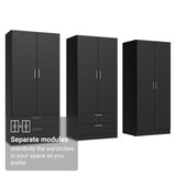 Madesa 6 Doors 4 Drawers Wardrobe Set Armoire Closet Bedroom Storage Cabinet with Shelves and Hanging Space 94" L Wooden Clothing Organizer Unit (Black) Madesa