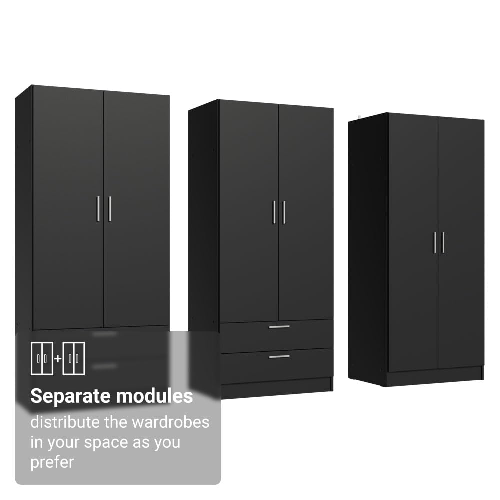 Madesa 6 Doors 4 Drawers Wardrobe Set Armoire Closet Bedroom Storage Cabinet with Shelves and Hanging Space 94" L Wooden Clothing Organizer Unit (Black) Madesa