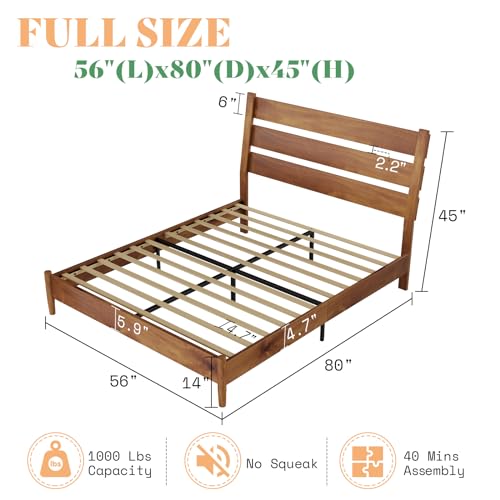 AMERLIFE Mid Century Solid Wood Bed Frame with Reclining Headboard in Light Brown - WoodArtSupply