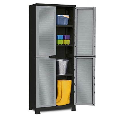 Ram Quality Products Prestige Utility Adjustable 3 Shelf Tool Organizing Storage Cabinet with Lockable Double Doors for Indoor and Outdoor Use, Gray - WoodArtSupply