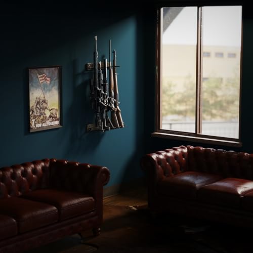 Indoor 5 Gun Rack for Wall, Rifle Rack and Shotgun Wall Mount, Rustic Wood and Solid Steel Supports up to 100 lbs, Vertical Gun Rack Wall Mount for StoreYourBoard