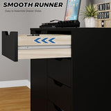 Panana 5-Drawer Chest with 1 Door, Wooden Chest of Drawers Storage Dresser Cabinet with Wheels, Office Organization and Storage, Bedroom Furniture (Black-S) Panana