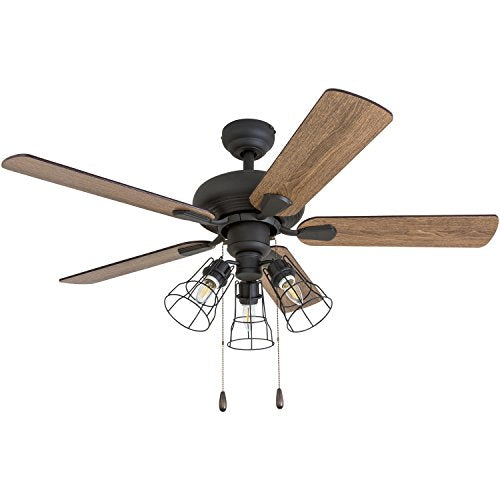 Prominence Home Madison County, 42 Inch Industrial Style LED Ceiling Fan with Light, Pull Chain, Three Mounting Options, Modern Dual Finish Blades, Reversible Motor - 50588-01 ( Bronze) Prominence Home
