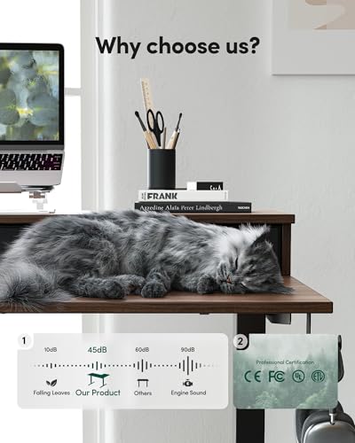 FEZIBO L Shaped Electric Standing Desk, 63x48 inch Large with Drawers | Reversible Tabletop, 2 Memory Height Settings | Home Office & Gaming Height-Adjustable Table, Black Walnut（2 Packages） FEZIBO