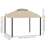 Outsunny 10' x 12' Outdoor Gazebo, Patio Gazebo Canopy Shelter w/Double Vented Roof, Zippered Mesh Sidewalls, Solid Steel Frame, Beige Outsunny