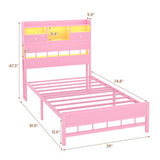BTHFST Twin Bed Frame with Storage Headboard & Charging Station, LED Bed Frame Twin with 5 Shelves & Under Bed Storage, Platform Bed Frames for Kids, No Box Spring Needed, Pink BTHFST