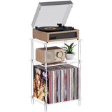 Bekugee Clear Acrylic Record Player Stand with Vinyl Storage, 15.75" L x 11.81" W x 24.5" H, 3 Tier Small Side Turntable Table with Album Shelf, Modern Bedside End Table for Living Room, Bedroom Bekugee