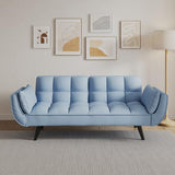 Majnesvon Velvet Futon Sofa Couch Bed with 2 Pillows, Convertible Folding Futon Couch with Adjustable Backrest, Love Seat Sleeper Sofa Bed for Small Spaces, Living Room, Office, Apartment (Blue) Majnesvon