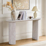 BFJDM 55" Faux Travertine Stone Console Table for Entryway, Sofa Entrance Table with Faux Mars Marble Pattern, Modern Sofa Tables with Rounded Curved Edges for Living Room, Hallway, Foyer, Beige BFJDM