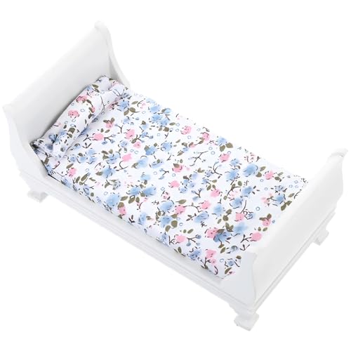 Gxsterd 1/12 Dollhouse Bed Miniature Single Bed Vintage Woode Mini Bed for for 6 inch Dolls Dollhouse Bedroom Furniture with Bedding Fabric (White) Gxsterd