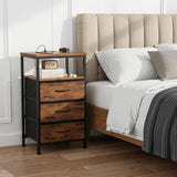 Sweetcrispy Nightstand with Charging Station, Bedside End Table with 3 Fabric Drawers & USB/Type-C Ports and Outlets, Night Stand for Bedroom Furniture, Adjustable Feet and Variable Light Strip, Rust Sweetcrispy
