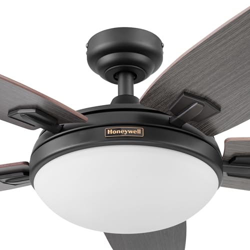 Honeywell Ceiling Fans Carmel Modern 48 Inch Ceiling Fan with Light, Remote Control Fan, LED Indoor Fan with 5 Blades, Gray Ironwood and Brown Maple Blade Finish Options, Bronze (50197-01) Honeywell