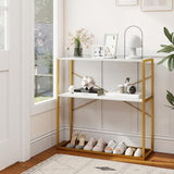 GOFLAME 2-Tier Entryway Table, 36” Console Table with Open Storage Shelf, Faux Marble Top & Metal Frame, Modern Narrow Long Behind Sofa Tables for Living Room, Hallway, Entry, White & Gold GOFLAME