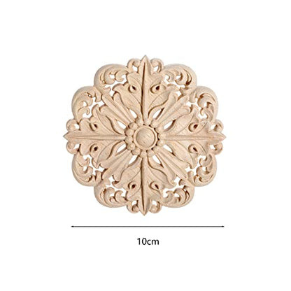 MUXSAM Retro Wood Carved Onlays Appliques, Round Solid Woodcarvings Center Decals for Closet Door Cabinet Drawer Wall Ceilling Dresser Wardrobe