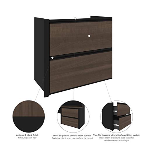 Bestar Connexion 72W U-Shaped Executive Desk with Lateral File Cabinet in Antigua & Black Bestar