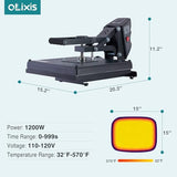 OLIXIS LW Heat Press, 15x15 Heat Press Machine for T Shirts with LCD Display & Memory Mode, 1200W Heat Transfer Machine for Bags, Pillows, Aprons OLIXIS