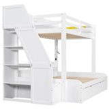 Bellemave Twin Over Full Bunk Bed with Storage Staircase, Trundle, Built-in Shelves & USB Charging Station, Space-Saving Design Bunk Bed Frame for Kids Teens, Solid Wood & MDF, White Bellemave