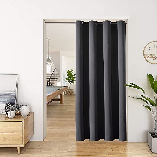 ChrisDowa Blackout Door Curtains for Doorway Privacy, Grommet Closet Curtains for Bedroom Closet Door, Thermal Insulated Temporary Doorway Cover Room Divider Drapes (1 Panel, Dark Grey, 34 x 80 Inch) ChrisDowa