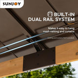 Sunjoy Hardtop Gazebo 9 x 9 ft. Cedar Framed Wood Gazebo with Brown Steel & Polycarbonate Pyramid Hip Roof and Ceiling Hook for Garden, Backyard Sunjoy