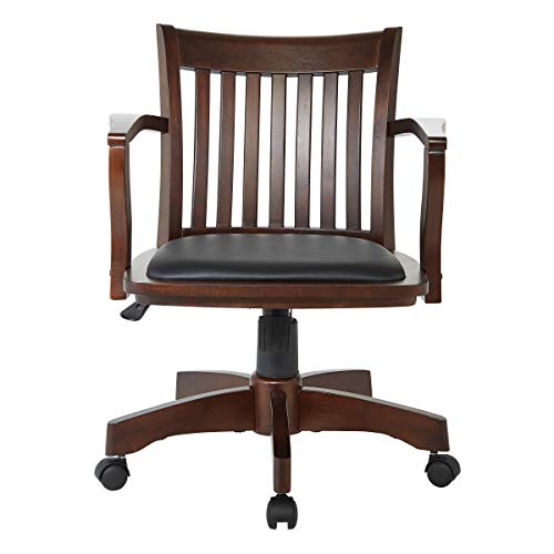 OSP Home Furnishings Deluxe Wood Banker's Desk Chair with Padded Seat, Adjustable Height and Locking Tilt, Espresso Finish and Black Vinyl OSP Home Furnishings