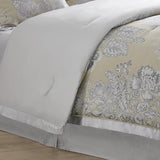 CROSCILL King Comforter Set, Luxe Chenille Jacquard Floral Medallion, Microfiber Twill Comforter for a King-Size Bed, Oversized Comforter King Bedding, 2 Shams & Bedskirt, Loretta, Beige 4 Piece Croscill