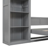 Harper & Bright Designs Gray Full Size Murphy Bed with Storage Shelves, Wood Cabinet Full Platform Beds with Flexible Slats Support, Foldable Wall Bed Frame for Home Office Studio Harper & Bright Designs