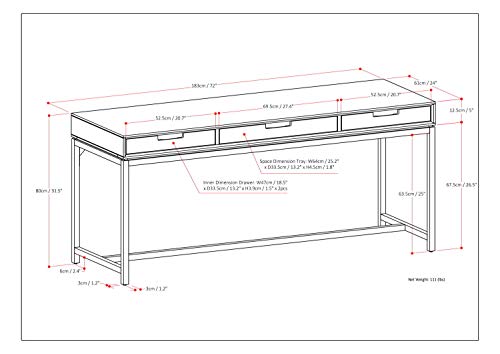 SIMPLIHOME Banting SOLID WOOD and Metal 72 inch Wide Home Office Desk, Writing Table, Workstation, Study Table Furniture in Distressed Grey with 2 Drawers - WoodArtSupply