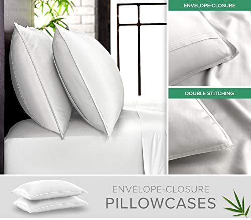 Pure Bamboo Twin Sheets, Genuine 100% Organic Viscose Derived from Bamboo Bed Sheet Set, Luxuriously Soft & Cooling, Double Stitching, 2 Year Quality Promise (Twin, White) Pure Bamboo