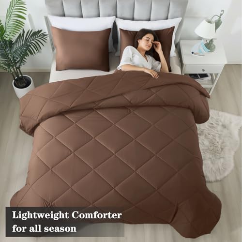 SUVAMJAM 3-Piece Queen Comforter Set,All-Season,Soft & Hypoallergenic &Breathable Bedding,Polyester Quilted,Down Alternative(Comforter*1 & Pillowcases*2),Chocolate SUVAMJAM