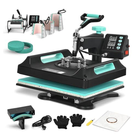 BDJSN 8 in 1 Heat Press, 38x38cm Multifunction Heat Transfer Machine, Precision Printer T-Shirt Textile Printing Machine Combo Kit for T Shirts/Mug/Hat/Plate/Cap BDJSN