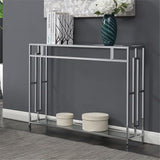 Convenience Concepts Town Square Chrome Console Table 42" - Contemporary Modern Sofa Table with Storage Shelf, Narrow Entryway Hall Table for Living Room, Bedroom, Bathroom, Glass/Chrome Convenience Concepts