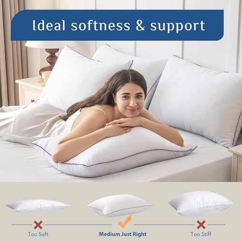 JOLLYVOGUE Pillows Queen Size Set of 1, Washable Supportive Single Bed Pillow with Super Soft Down Alternative Fill, Luxury Fluffy Hotel Quality for Side, Back, and Stomach Sleepers JOLLYVOGUE