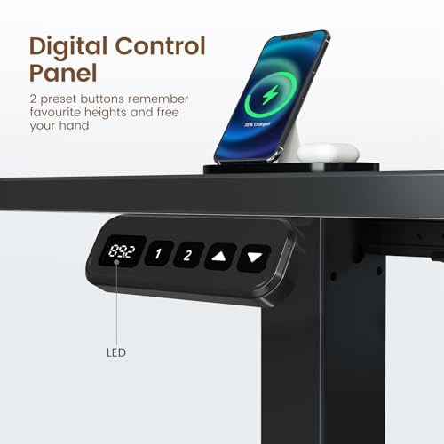 Rolanstar Standing Desk L Shaped with LED Light and Power Outlet, Electric Height Adjustable Computer Office Desk Sit Stand Up with Monitor Stand, Black Rolanstar