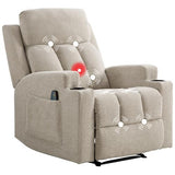 CANMOV Manual Recliner Chair with Massage and Heat,Comfy Recliner Chair Sofa with Overstuffed Arms and Back, Manual Reclining Single Sofa with 2 Cup Holders, Side Pocket for Living Room,Beige