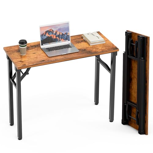 TEMI Small Computer Desk Folding Table - 35.8" Foldable Office Desk, No Assembly, Perfect for Small Spaces in Bedroom, Dorm, or Apartment, Portable Mini Desk or Study Table with Compact Design, Brown TEMI