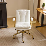 VINGLI Home Office Desk Chair Comfy with Wheels & Removable Armrests,Gold Base Vanity Chair with Back, Adjustable Rolling Swivel Computer Task Chair for Study,Makeup,Office,Bedroom,PU Leather,White VINGLI