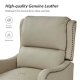 HULALA HOME Genuine Leather Recliner Chair, Modern Push Back Recliner Armchair with Thick Seat, Backrest & Footrest, Nailhead Decor for Living Room, Bedroom, Beige