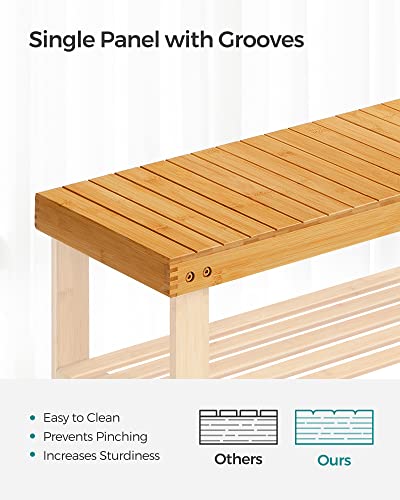 SONGMICS Shoe Rack Bench, 3-Tier Bamboo Shoe Storage Organizer, Entryway Bench, Holds Up to 286 lb, 11.3 x 27.6 x 17.8 Inches, for Entryway Bathroom Bedroom, Natural ULBS04N SONGMICS