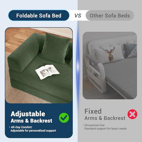 Cloud Boneless Convertible Floor Sofa Bed, 70" 4-in-1 Foldable Compressed Loveseat Lounge Sleeper 2 Seater Couches, High-Density Sponge & Corduroy Fabric Futon Daybed for Living Room Bedroom(Green) Living&Giving