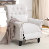 choairy Pushback Recliner Chair, Accent Push Back Chair with Adjustable Footrest, Upholstered Linen Fabric Reclining Sofa with Side Pocket, Comfy Modern Armchair for Living Room, Beige