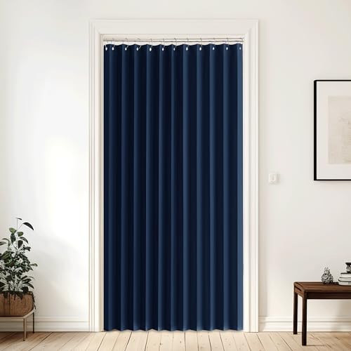 NICETOWN Room Divider Curtain for Bedroom Living Room Partition, Privacy Accordion Blackout Sound Proof Doorway Curtains, Sliding Glass Temporary Door Curtainfor Closet (Navy, 1 Panel, 60" W x 80" L) NICETOWN