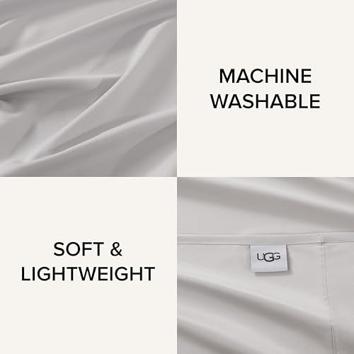UGG Hedi Full XL Sheet Set 4-Piece Luxury Cooling Sheets Deep Pockets Premium Bedding with 2 Pillow Shams Hypoallergenic Machine Washable Soft Lightweight Bed Set for Bedroom, Full XL, Stone Grey UGG