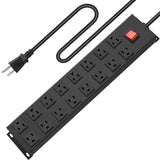 HHSOET Metal 16 Outlet Mountable Power Strip, Wall Mount Garage Workbench Socket, Gaming Table Surge Protector with 6 FT Power Cord.(Black) HHSOET