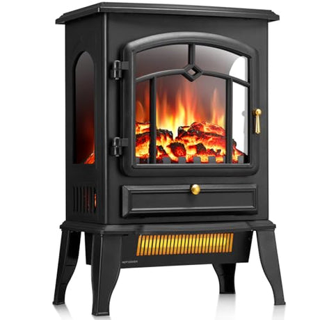 Electric Fireplace Heater with Thermostat Control, 15" Cathedral Stylish Small Fireplace Stove Heater, 3D Realistic Flame Effects, Overheating Safe Design Electactic