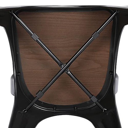 Yaheetech 18 Inch Classic Iron Metal Dining Chair with Wood Top/Seat Indoor-Outdoor Use Chic Dining Bistro Cafe Side Barstool Bar Chair Coffee Chair Set of 4 Black